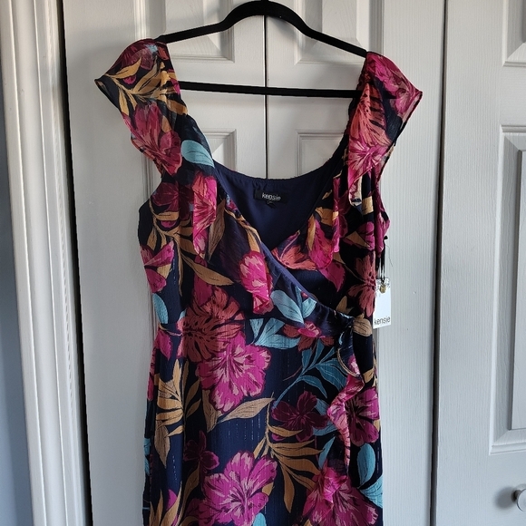 Kenzie Tropical Floral Faux Wrap Dress Sz 14 - Picture 6 of 9